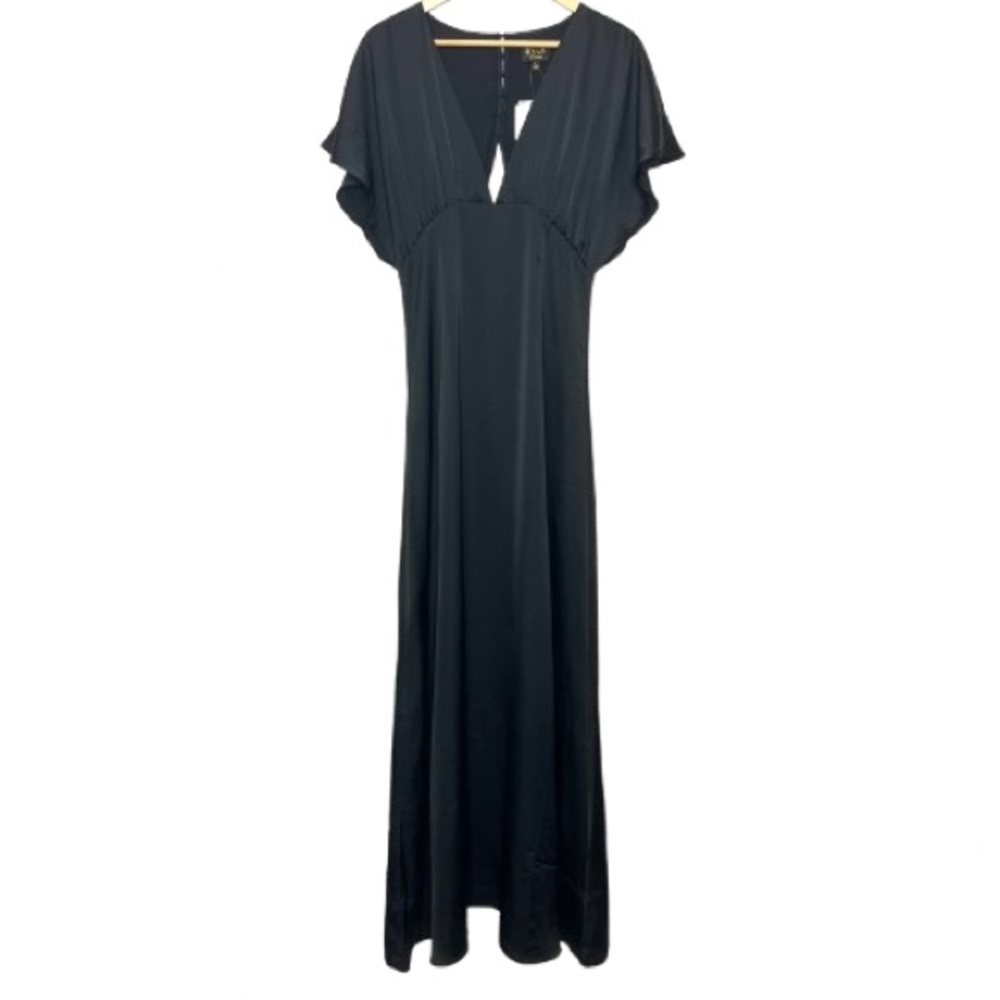 NWT NY&CO RSVP Black Short Sleeve Open Back Formal Maxi Dress Size Large